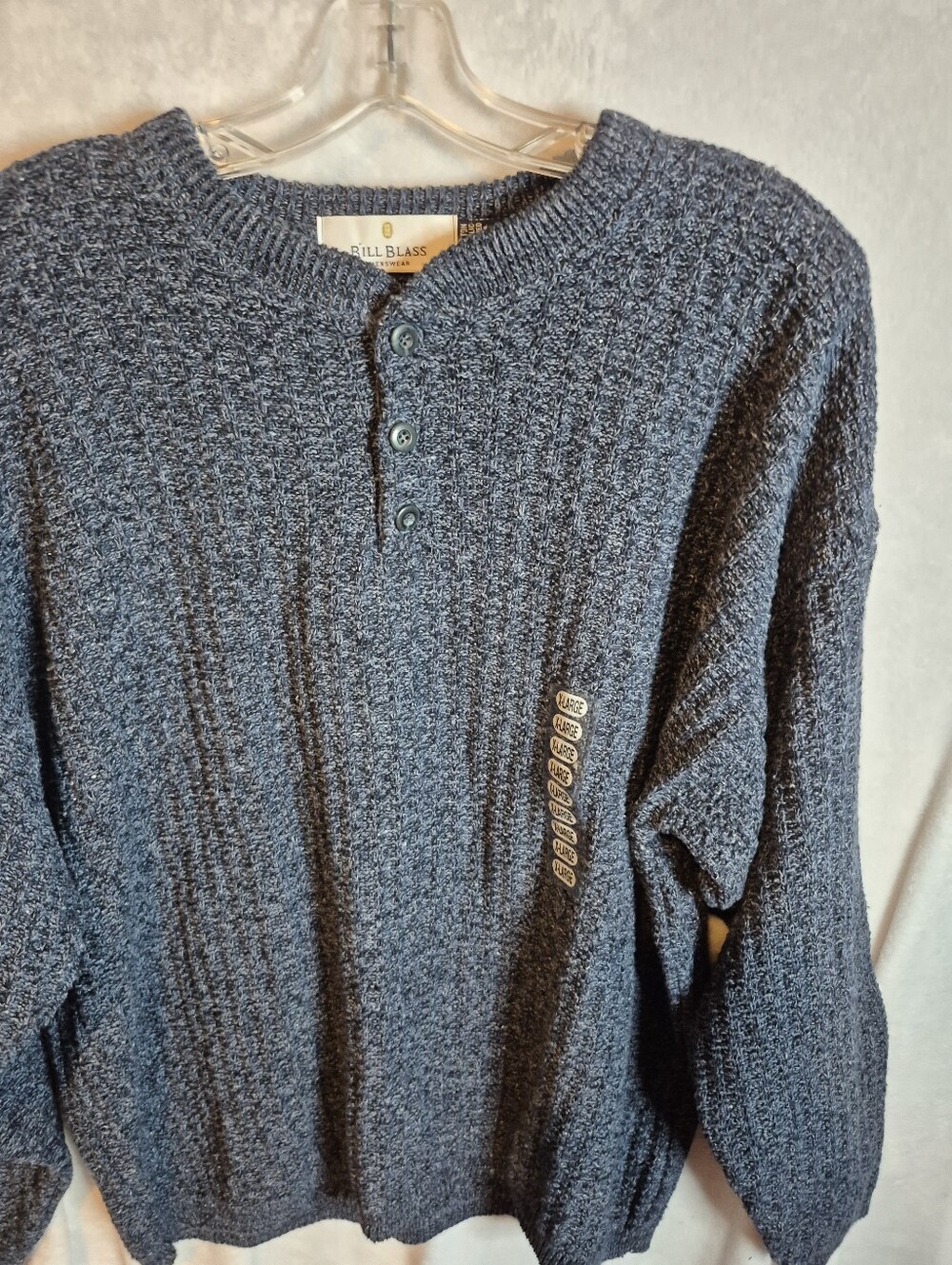 Bill Blass Henley Pullover Sweater. 3 Button XL   NWT, Made In USA